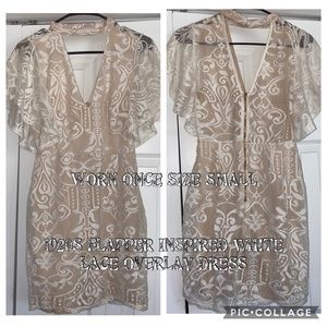 1920s white lace overlay flapper dress